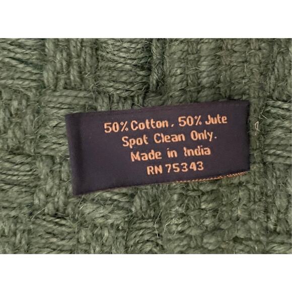 Rachel Roy Checkered Jute Table Runner 16x90 Christmas Holiday Green Cream New - Picture 7 of 12